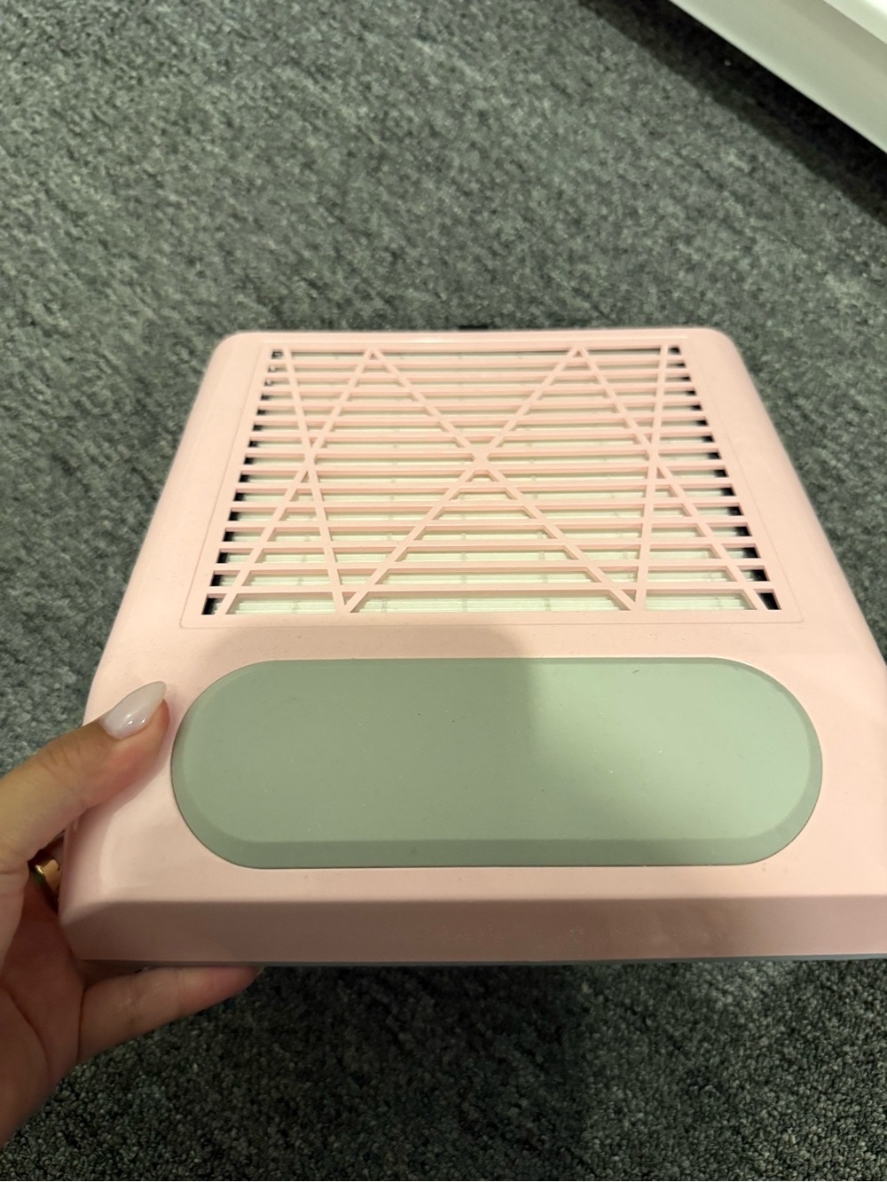 Portable Pink Nail Dust Collector with Grey Hand Rest